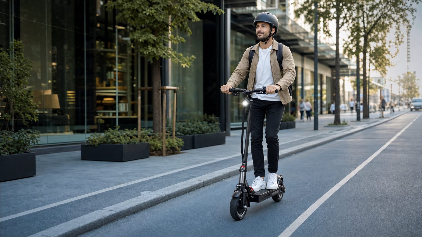 City scooter commute scene