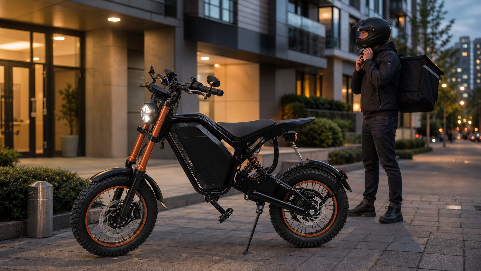 Urban electric motorcycle scene